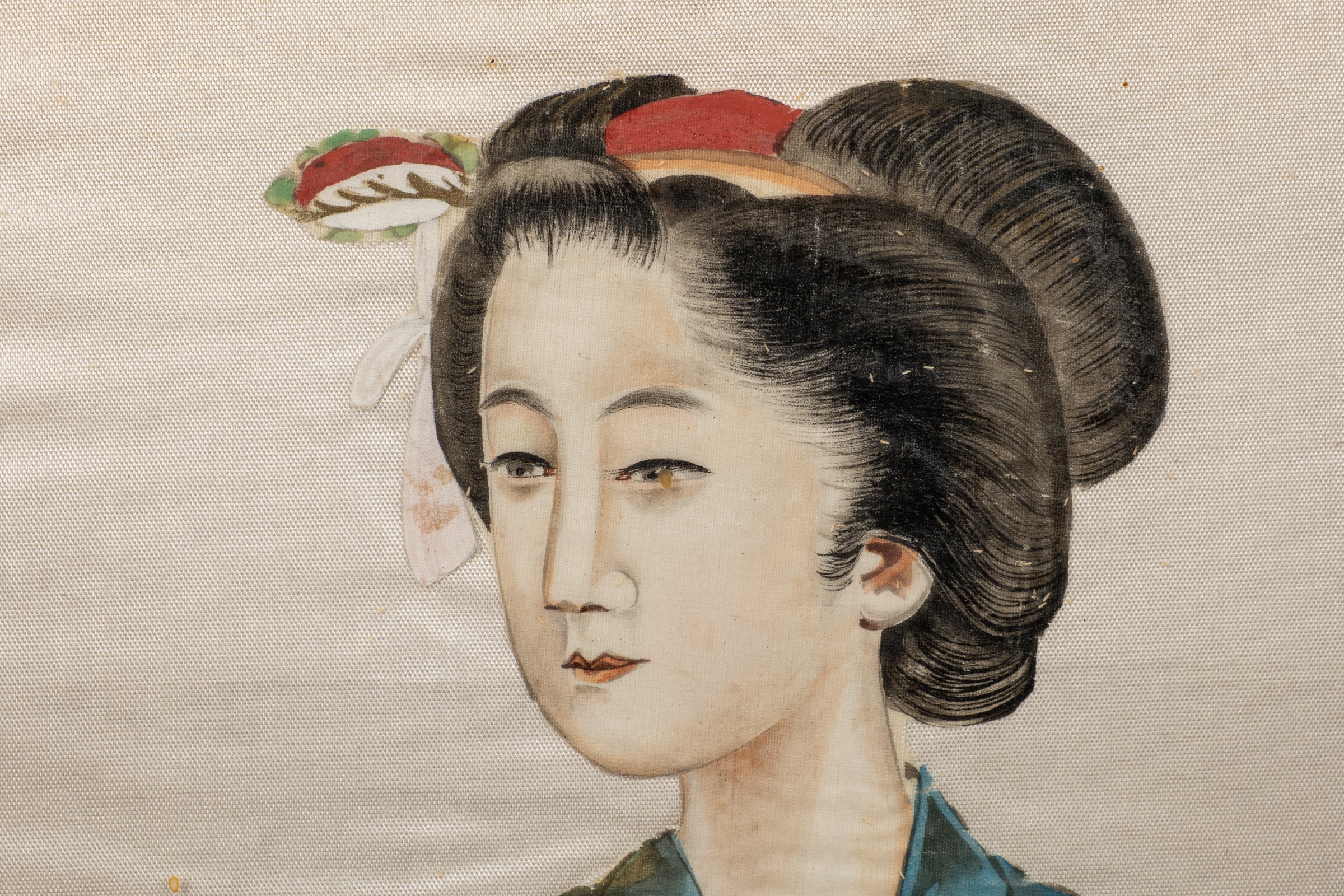 Three Japanese silk paintings of Geishas - Image 5 of 6