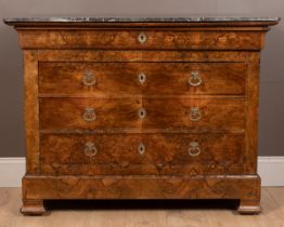A marble-topped walnut commode