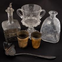 A group of glassware and other items