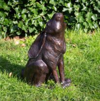 A bronze sculpture of a moon gazing hare