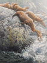 John Seerey-Lester (1945-2020), sea lions jumping off a rock