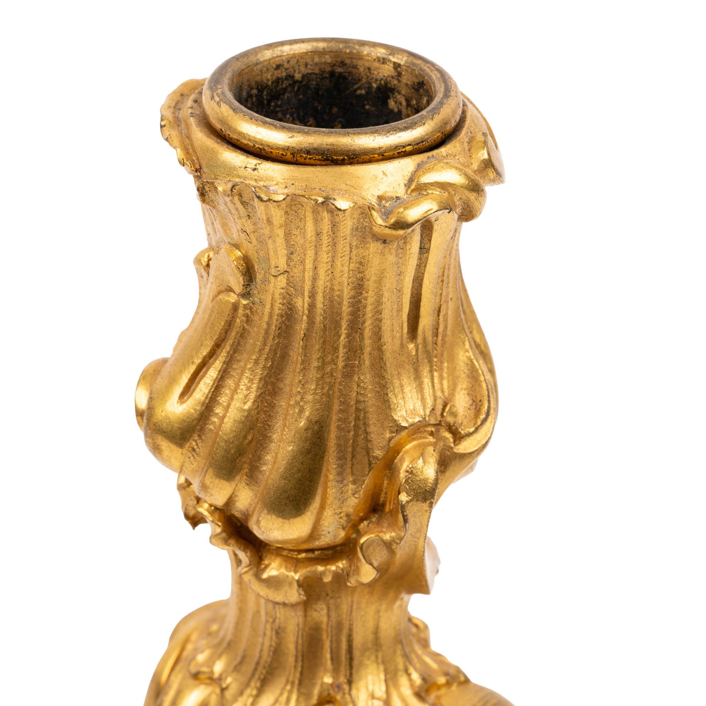 A pair of 19th century French ormolu Rococo style candle sticks - Image 2 of 2