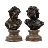 A pair of 19th century bronze Bacchanalia busts