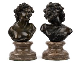 A pair of 19th century bronze Bacchanalia busts