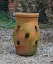 A terracotta strawberry planter