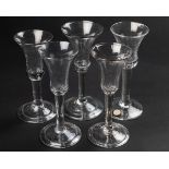 Five antique wine glasses