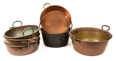 A group of seven various jam pans