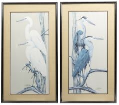 Art Lamay, 20th century American School, a pair of lithographs of herons on stumps