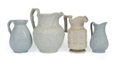 Four salt-glazed jugs