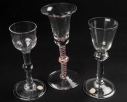 A group of three 18th century English wine or cordial glasses