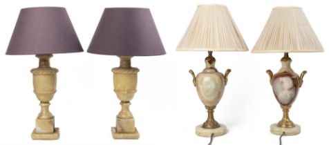 Two pairs of alabaster table lamps