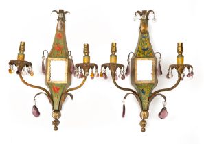 A pair of French toleware twin-branch bracket wall lights