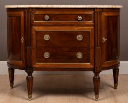 A 19th century marble-topped demi-lune side cabinet