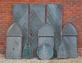 A group of nine various iron framed leaded church or chapel windows
