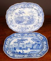 Two 19th century blue and white meat platters