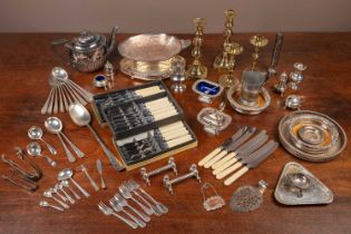 A collection of silver plated items and other metalware