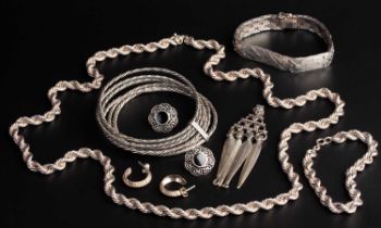 A collection of white metal jewellery