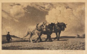 Joseph Kirkpatrick (1872-1930/36) Ploughing the field, etching, pencil signed in the margin, 9.5 x