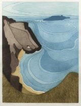 John Brunsdon (1933-2014) 'Worms Head', etching with aquatint in colours, pencil signed, titled in