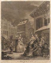 William Hogarth 'Morning' and 'Evening', a pair, etchings, 48 x 38cm; A Coleman - a lakeside