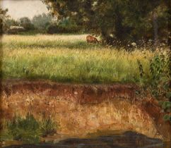 Joseph Dakin (act. 1859-1914) Riverbank, signed and dated 1861, oil on board, 20 x 23cm