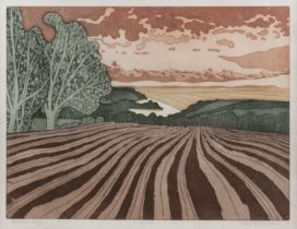 John Brunsdon (1933-2014) 'Oxwich Bay', etching with aquatint in colours, pencil signed in the