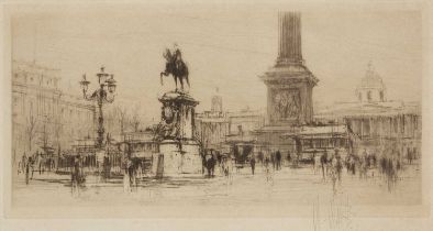 William Walcot (1874-1943) 'Trafalgar Square', etching, pencil signed in the margin, 9 x 18.5cm; and