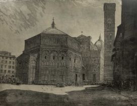 David Gluck (1939-2007) Baptistry Cathedral and Bell Tower, Florence, etching, signed, titled and