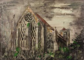After John Piper Dorchester Abbey, print in colours, 56 x 77cm