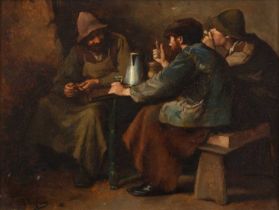 Josse Impens (1840-1905) A leisurely discussion, signed, oil on canvas