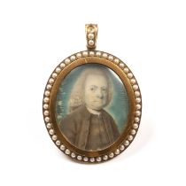 Late 18th century English school An oval miniature portrait of a gentleman, in grey coat with