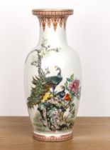 Porcelain polychrome vase Chinese, Republic period painted with peacocks, flowering blossom and a