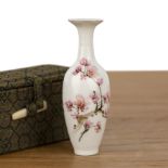 Miniature painted vase Chinese, Republican painted with blossom, and a red painted mark to the base,