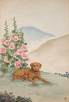 Chiang Yee (Chinese, 1903-1977) watercolour study of a chocolate labrador, the labrador surrounded