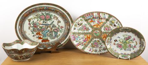 Four pieces of Cantonese porcelain Chinese, late 19th Century including a square deep bowl,