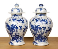 Pair of blue and white 'hundred boy ' porcelain vases and covers Chinese, Kangxi (1662-1722) the