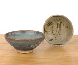 Changsha ware bowl Chinese, Tang period with a sancai glaze, 14.8cm diameter x 5cm high and a robins