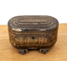 Export lacquered tea caddy Chinese, 19th Century the lid with graduating layers, decorated