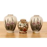 Pair of miniature Satsuma vases and a single vase Japanese variously painted with flowers and