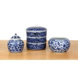 Three pieces of blue and white porcelain Chinese and Japanese, 19th Century including a small