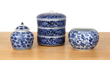 Three pieces of blue and white porcelain Chinese and Japanese, 19th Century including a small