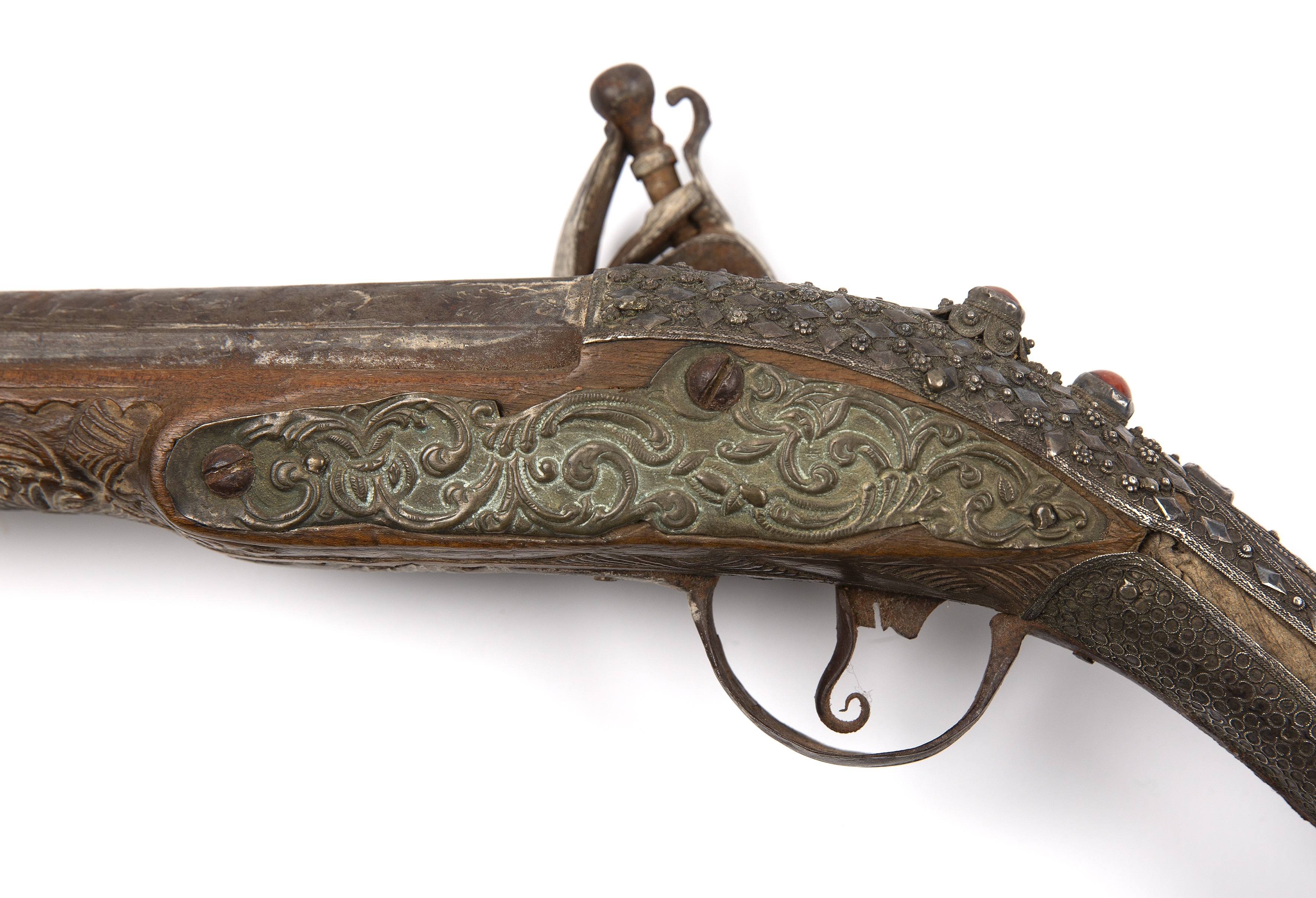 Flintlock pistol Turkish, 19th Century with brass mounts, decorated with a scrolling foliage-style - Bild 3 aus 5