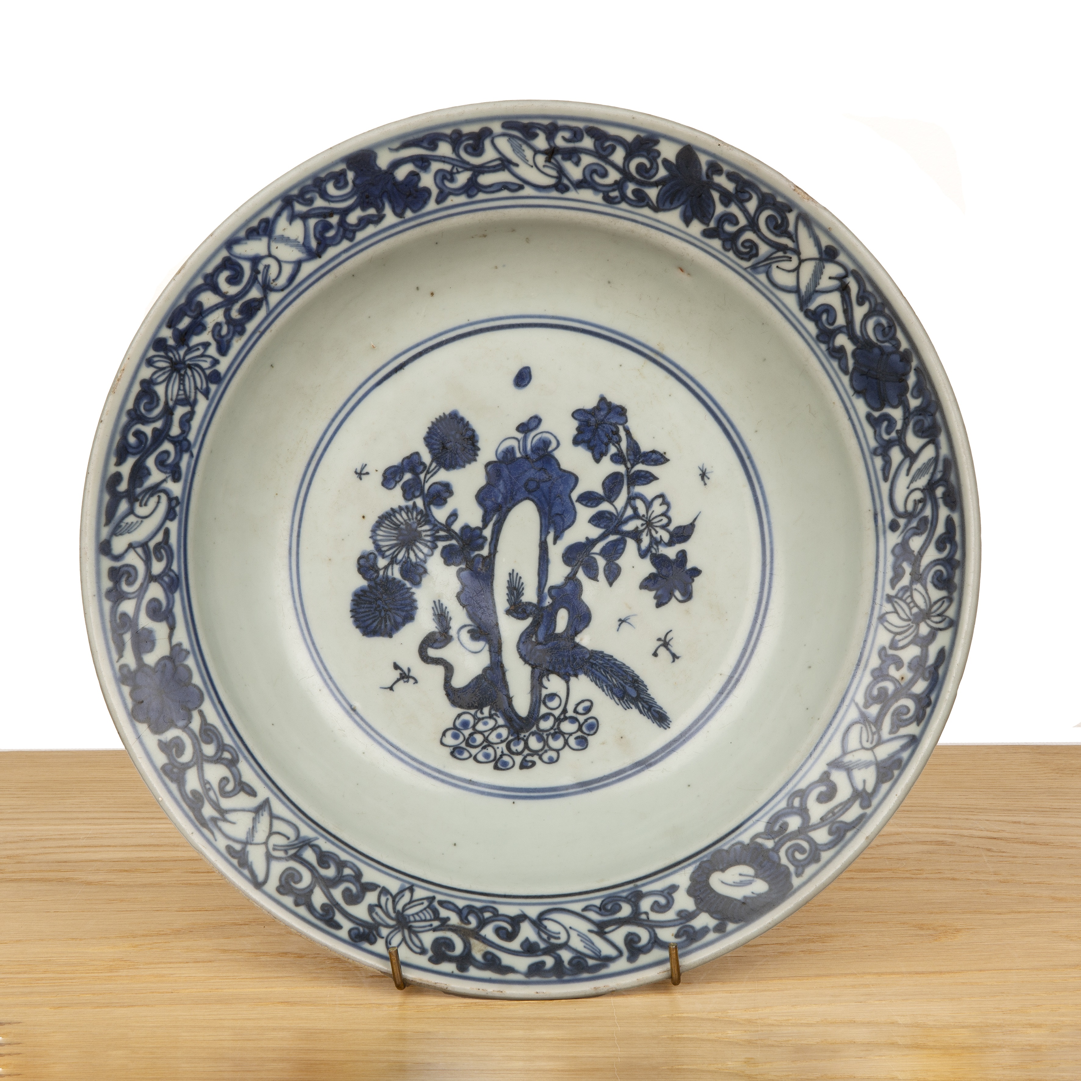 Blue and white porcelain large dish Chinese, Ming Wanli period painted with a central panel of