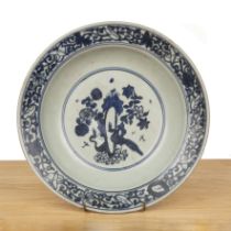 Blue and white porcelain large dish Chinese, Ming Wanli period painted with a central panel of