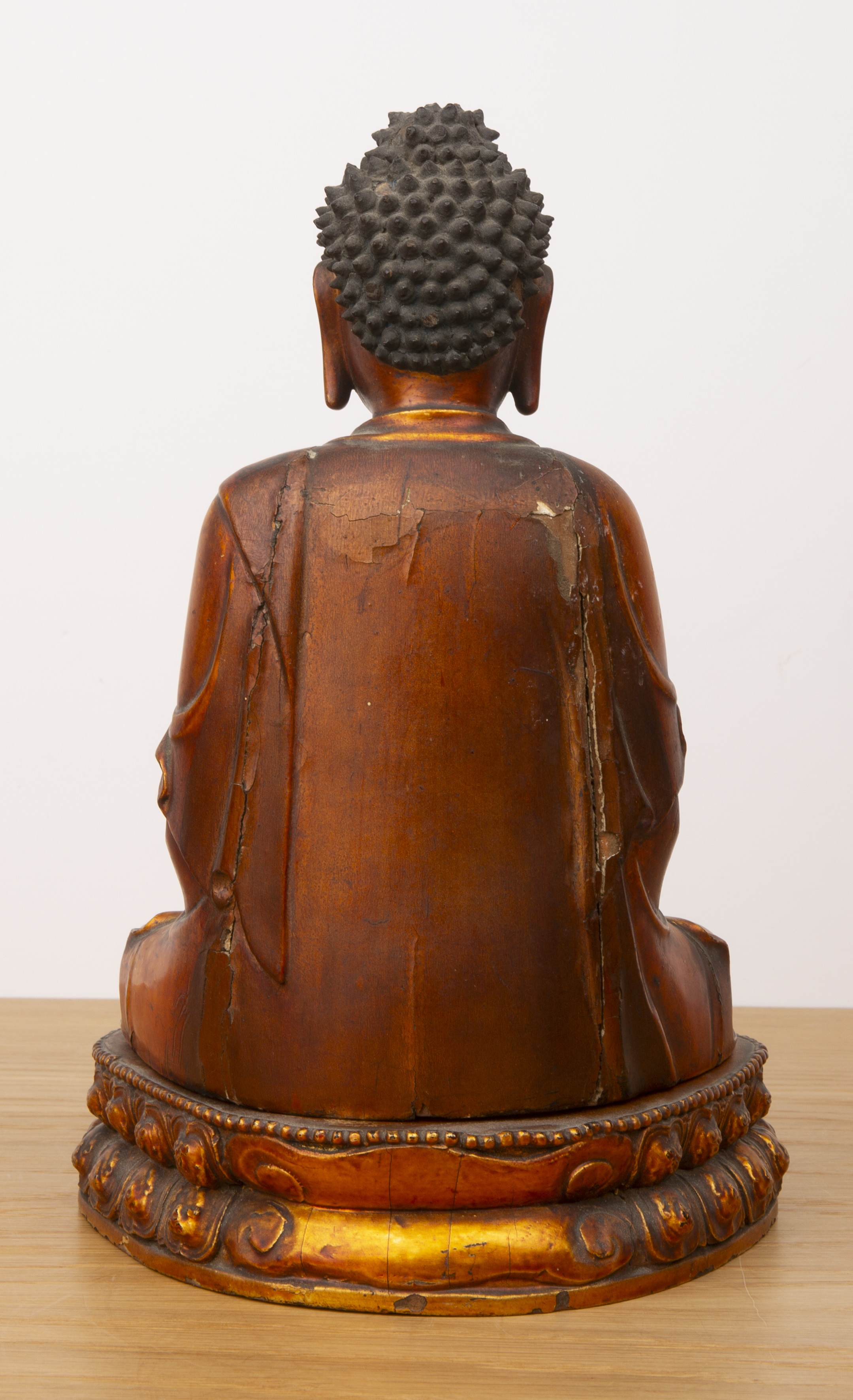 Giltwood seated buddha Japanese, 19th Century the seated figure with hand raised and on a double - Image 5 of 15