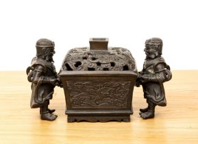 Bronze censer Chinese, 18th/19th Century in the form of a central rectangular casket with a