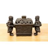 Bronze censer Chinese, 18th/19th Century in the form of a central rectangular casket with a