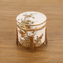 Kinkozan small Satsuma cylindrical pot and cover Japanese, Meiji period painted with flowers on an