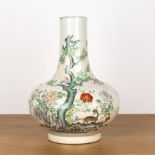 Enamelled porcelain bottle vase Chinese, Xuantong period painted with auspicious herons perched in a
