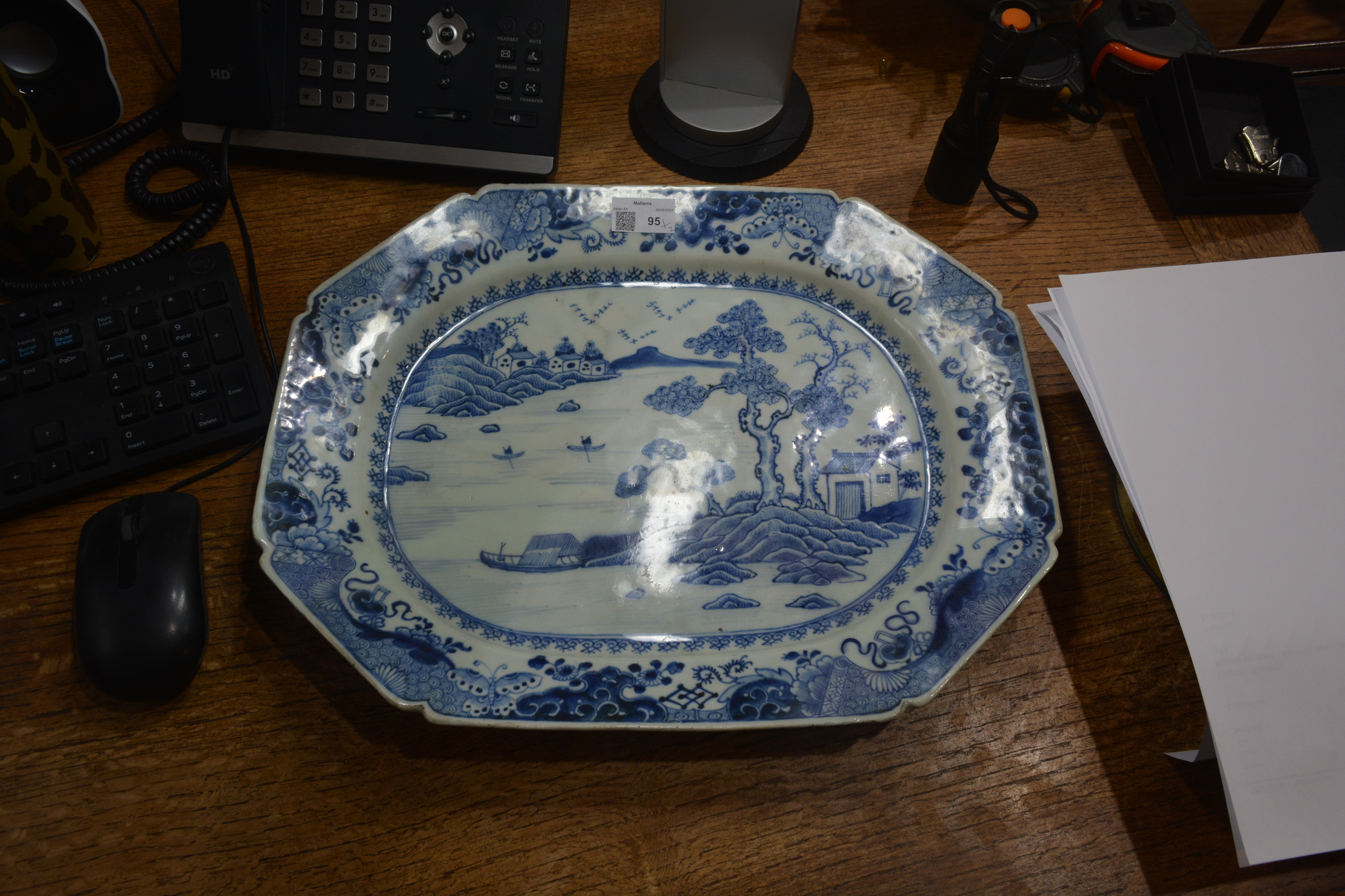 Two export blue and white porcelain meat dishes Chinese, circa 1800 one with a landscape scene of - Image 17 of 17